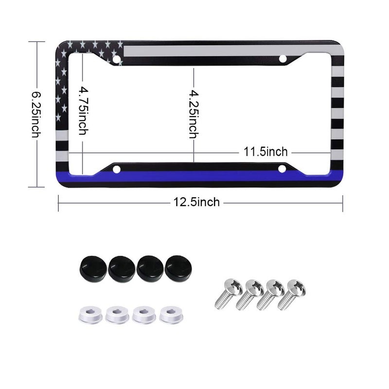 DZGlobal Thin Blue Line Black American Flag License Plate Frame, American Flag Car Tag Frame, Back and Front License Plate Frame 2 Pack - Image 4
